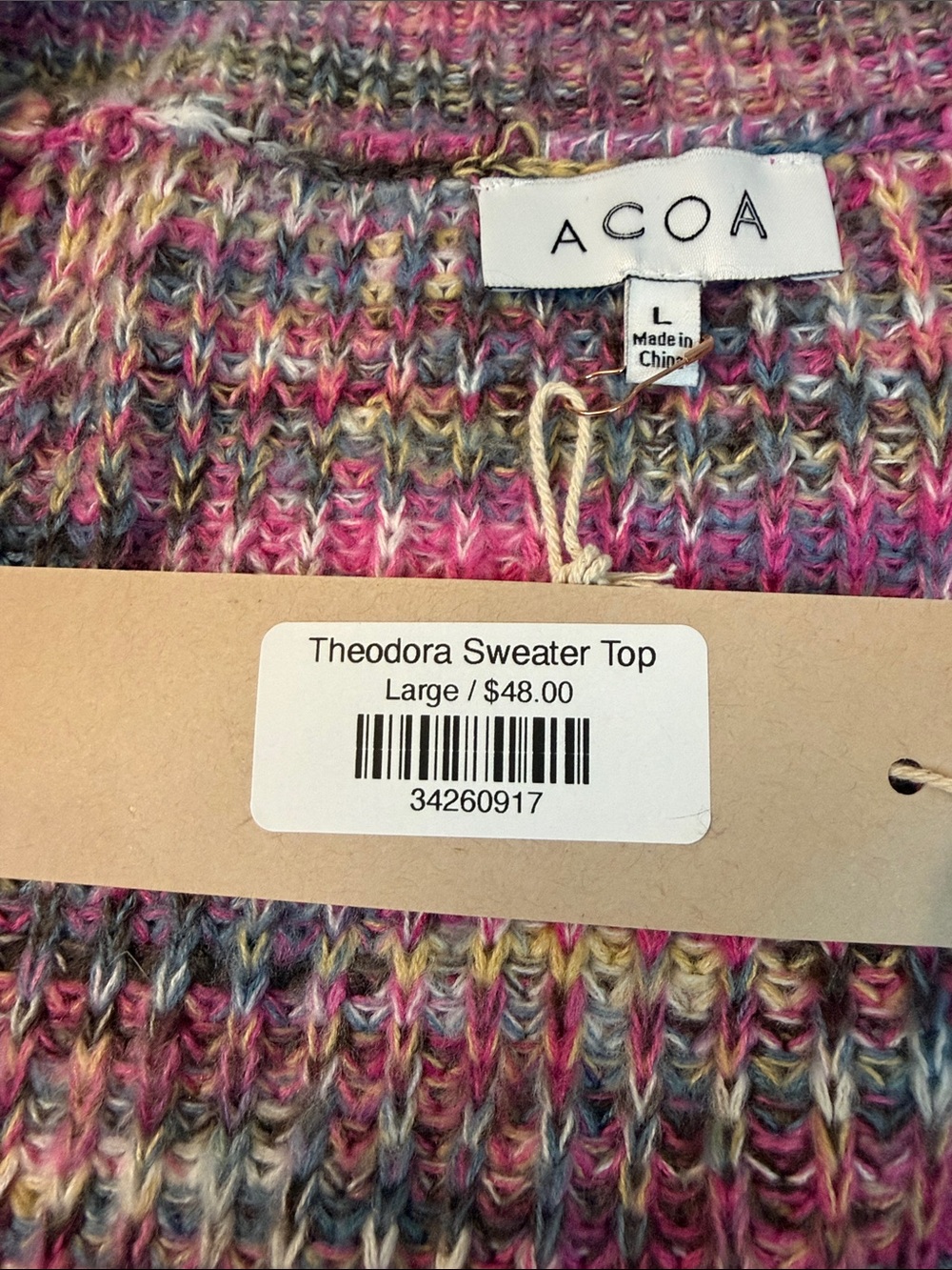 ACOA Theodora Sweater Top Multicolor Knit Women's Sweater Size Large NEW - Picture 9 of 10